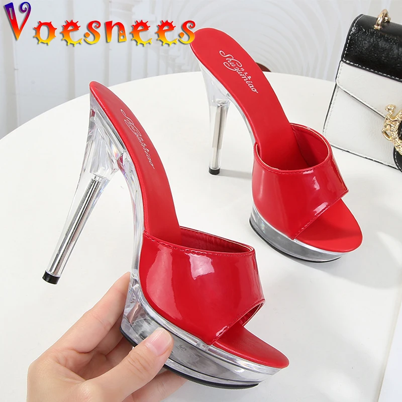 

Voesnees Summer Shoes Woman High Heels Outside Slipper 13 15 CM Fine Mules Platform Sandals Ladies Slippers Girl Party Shoes