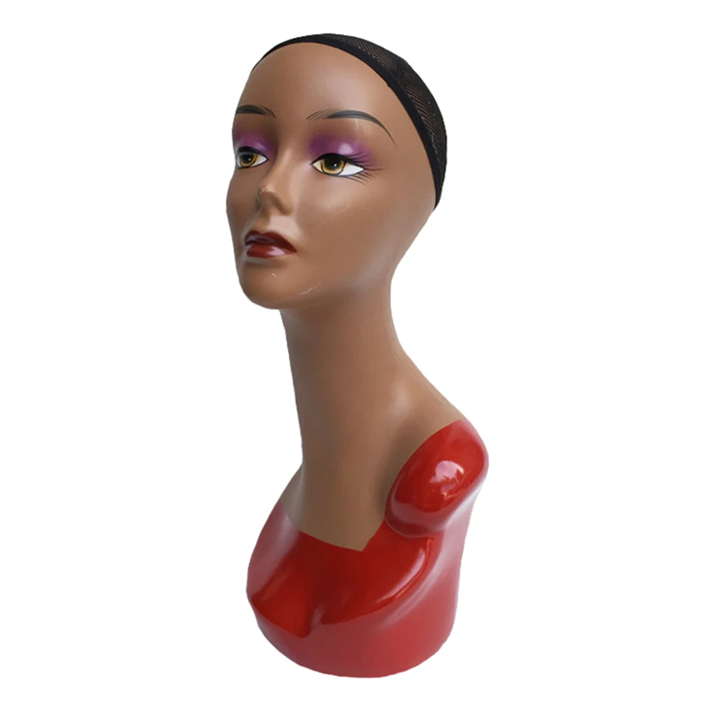 Cabeza de maniquí femenino de 20 pulgadas con maquillaje completo para hacer exhibición, peluca, sombrero, cabeza de Maniquí de joyería, muñecas femeninas, cabeza de entrenamiento calva