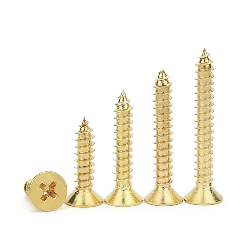 ทองเหลืองแบน Head Phillips สกรูไม้สกรู Countersunk หัว Fix สกรูสกรูทองเหลือง M3 M3.5 M4 m5