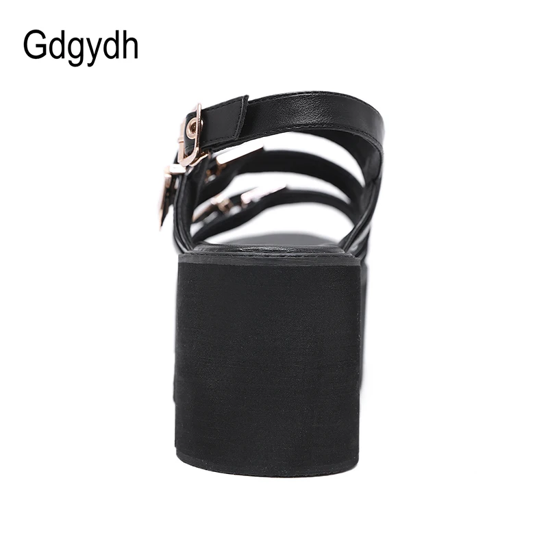 Gdgydh Sexy Gold Buckle Chunky Heel High Platform Sandals for Women Punk Goth Shoes Backless Ankle Strap Open Toe