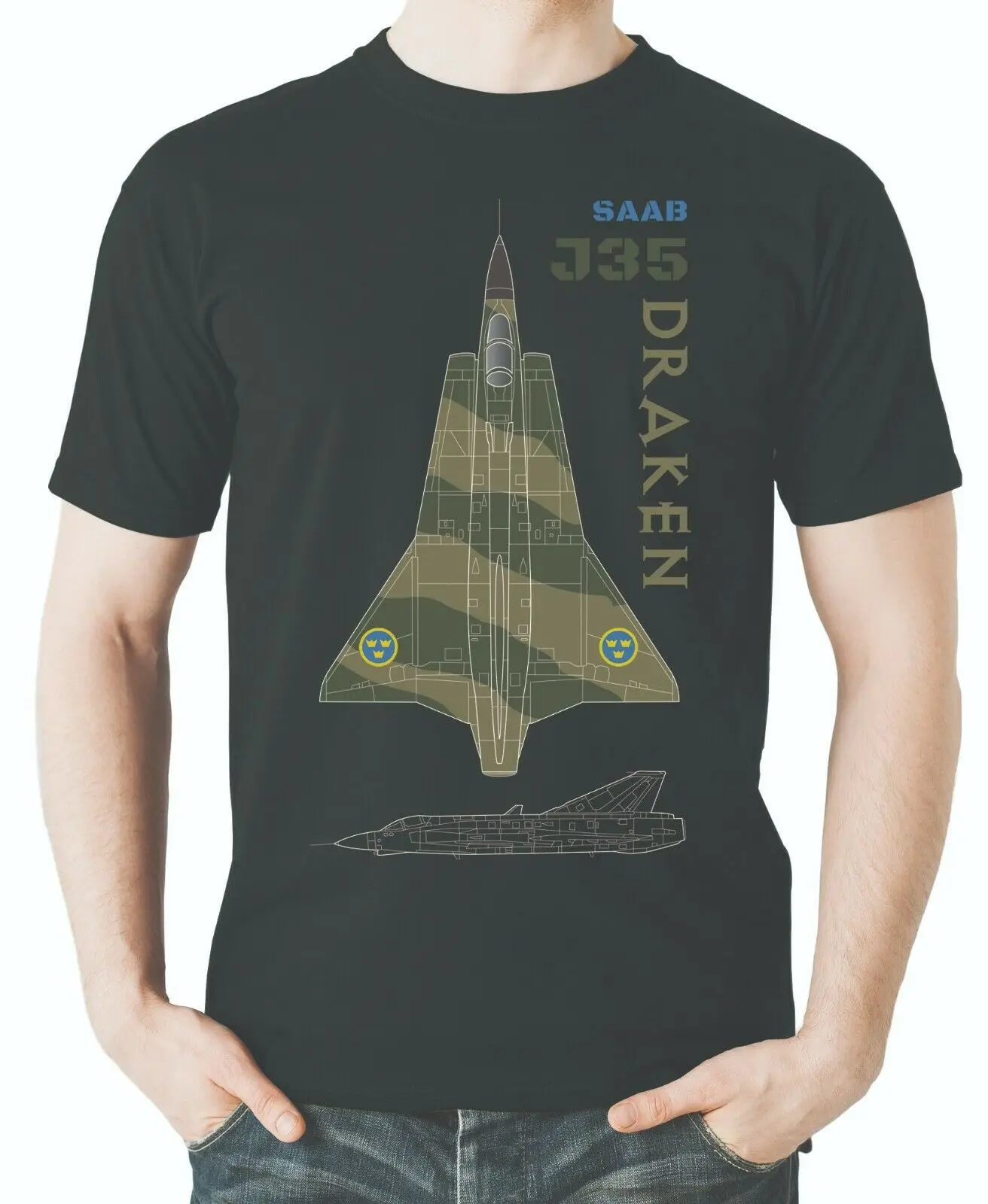 

Aviation themed Mens T Shirt 'SAAB J35 Draken' Shirts SHORT Casual COTTON O-Neck men clothing