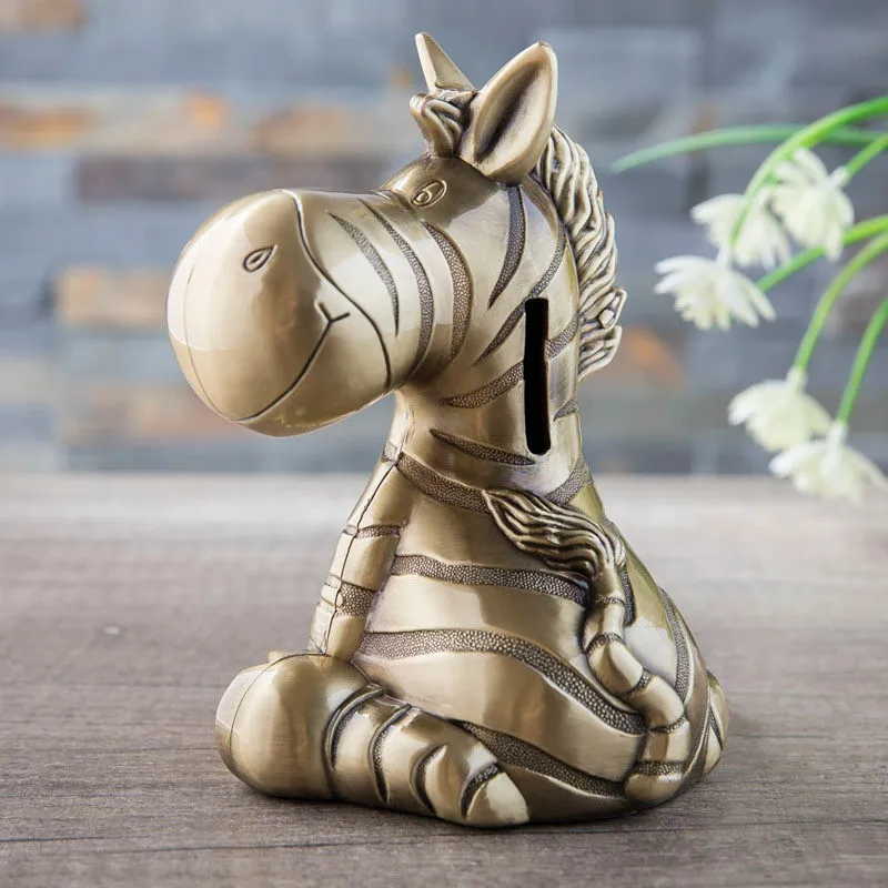 Lovely Cartoon Zebra Piggy Bank for Boy Creative Metal Alloy Coins Storage Box Saving Pot Box for Desktop