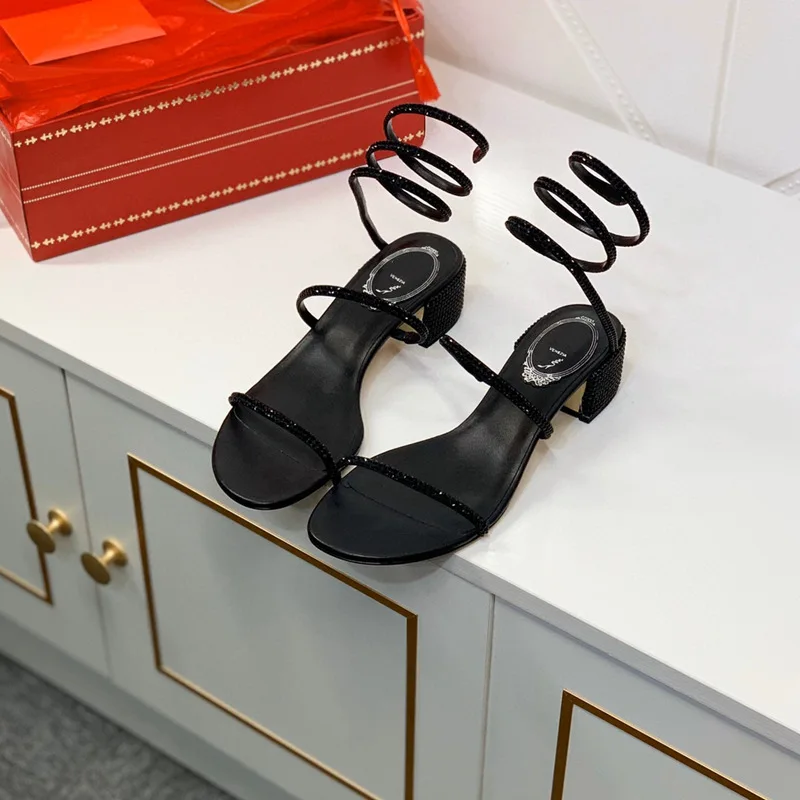 Fashion lady rhinestone diamond sandal big size chunky heel sandals spiral shape shoes low heel sandal z841