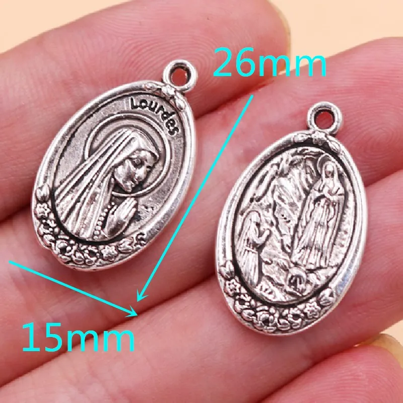 Vintage Christian Tag Pendants, Terra of Fatima Charms, Lourdes Charms, St. Francis Charms,St.Michael Charms, Holy Cup Charms,