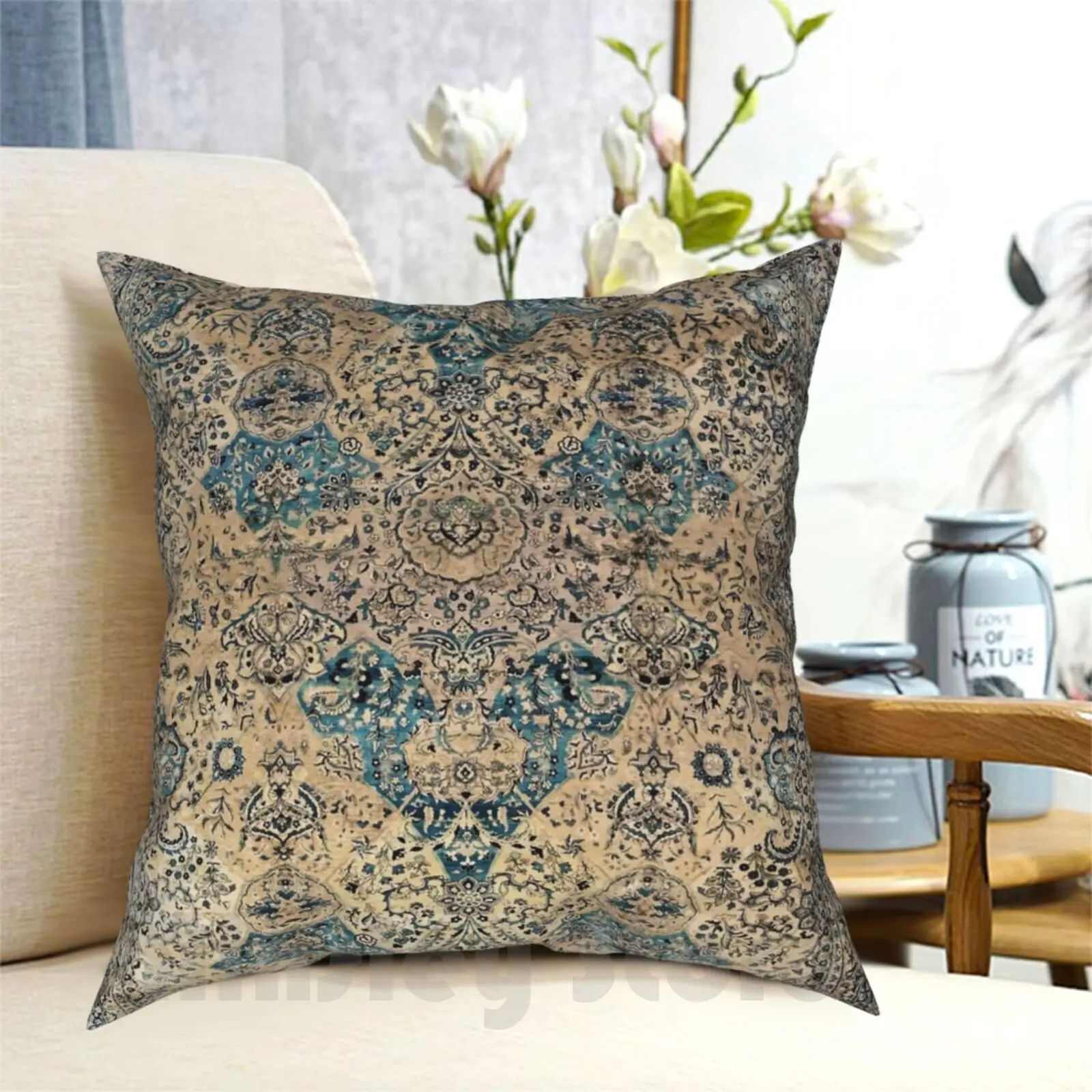 Antique Persian Kirman Rug Print Pillow Case Printed Home Soft DIY Pillow cover Vintage Vintage Rug Carpet Persian Kirman