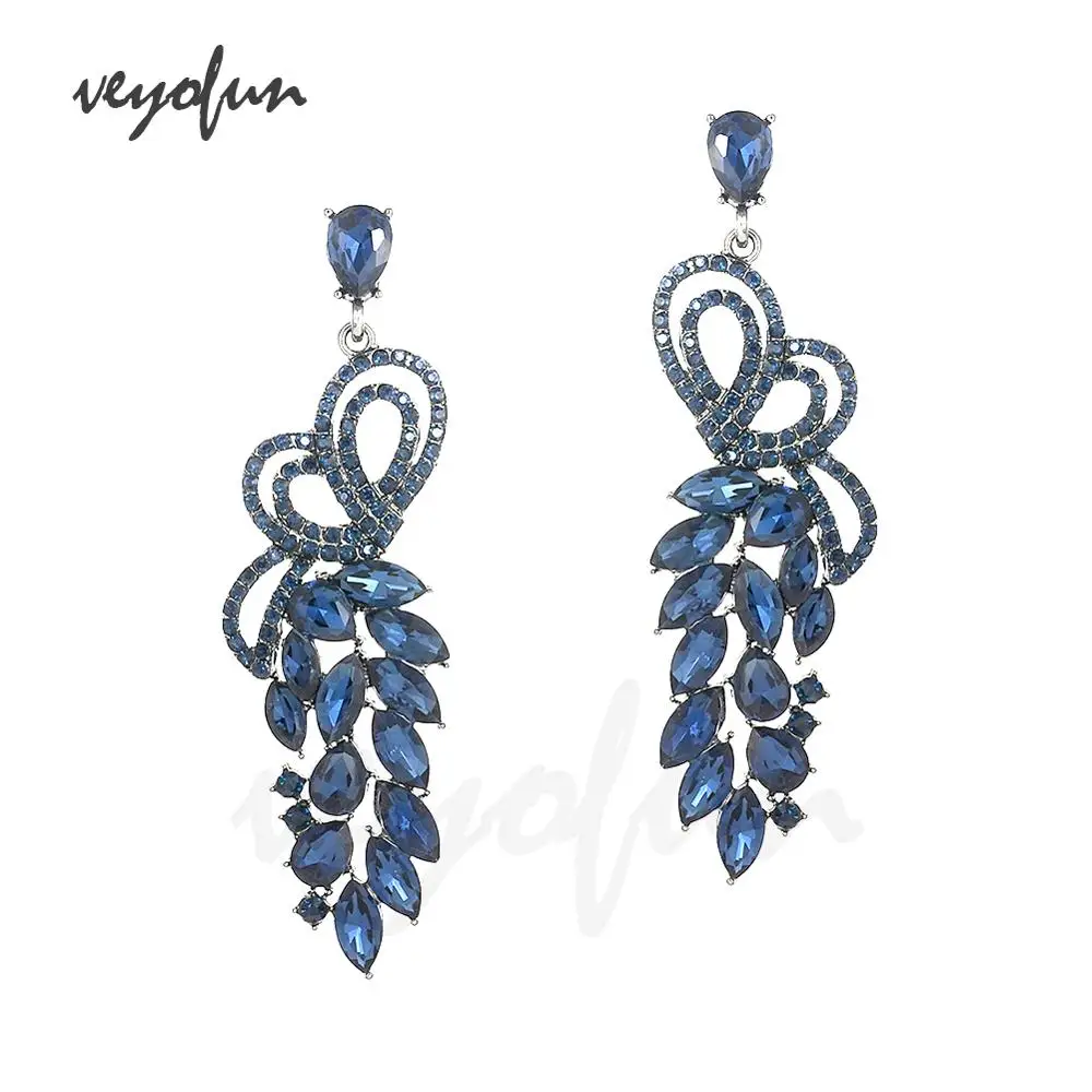 Veyofun Symmetrical Butterfly Hollow out Crystal Drop Earrings Ethnic Dangle Earrings Jewelry for Women Brinco