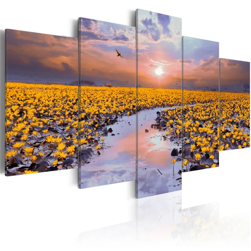 

5 Pieces Modern Fashion Wall Art Natural Landscape Poster Canvas Painting Flowers Prints Modular Pictures for Living Room Decor