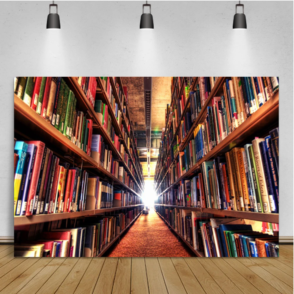 Laeacco Library Bookshelf Corridor Dawn Room Decoration Portrait Backdrop Photographic Photo Background For Photo Studio