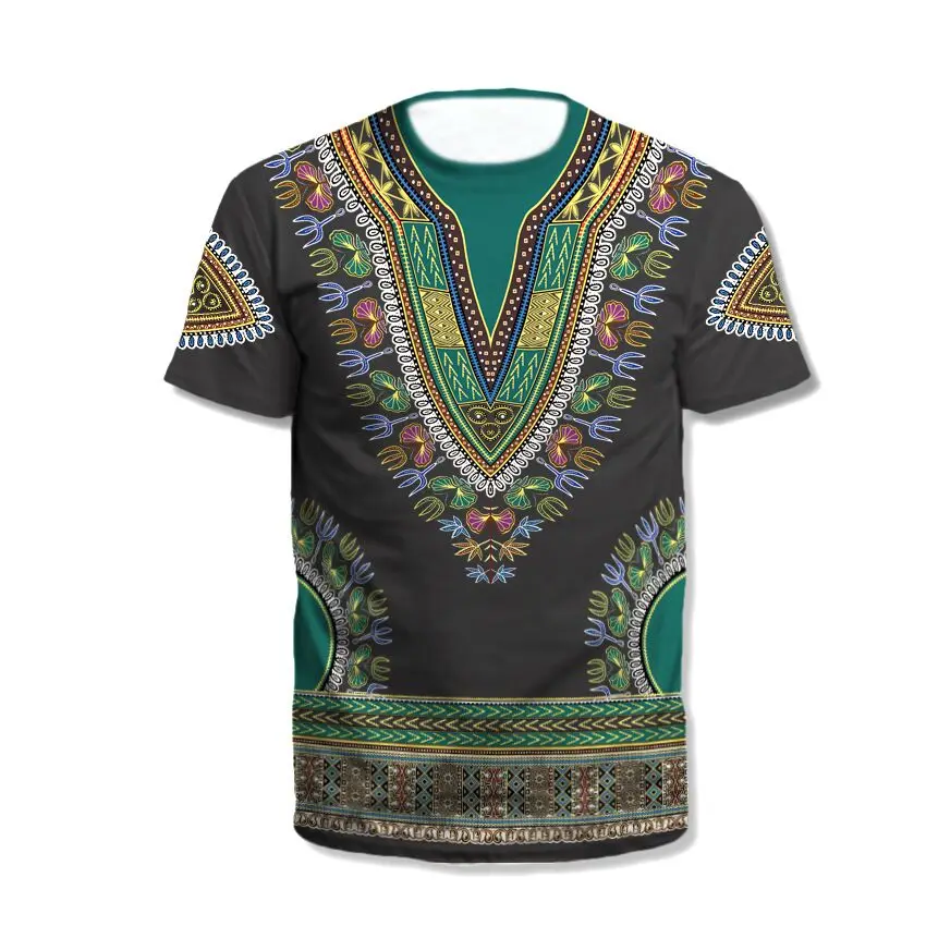 3D printing shirt African national costume T-shirt summer new style hot sale 2021 wholesale Men\'s Dashiki shirt neckline