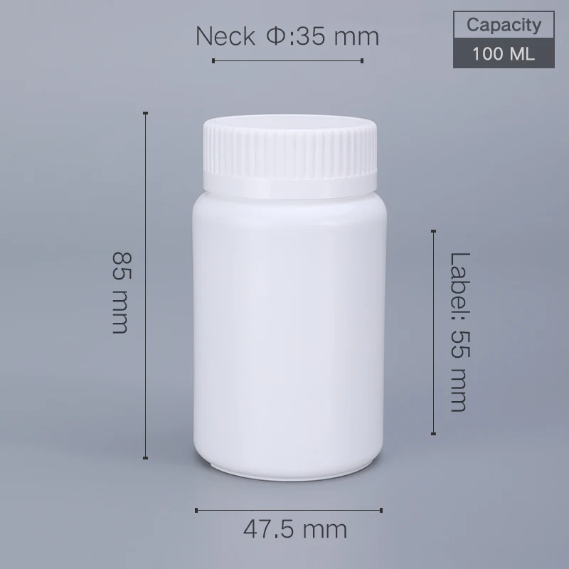 Empty 100ml HDPE plastic bottle with screw cap Round medicine storage container capsule pill vitamin Refillable bottle 50Pcs