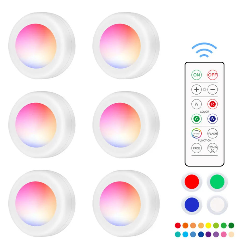 

16-цветное RGB освещение под шкафом, сенсорный датчик, светодиодный ночник для шкафа, беспроводной регулируемый настенный светильник для гардероба, лестницы