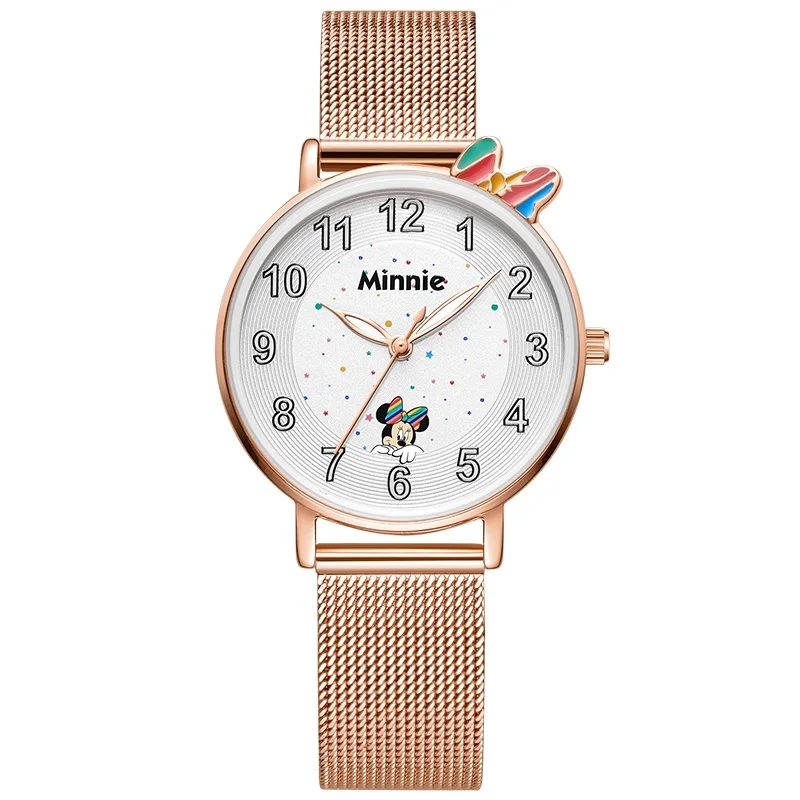 Disney Originele Meisje Quarz Casual Horloges Micky Mouse Wit Rose Gold Pu Nieuwe Waterdichte Leuke Kids Vrouwen Student Gift klok