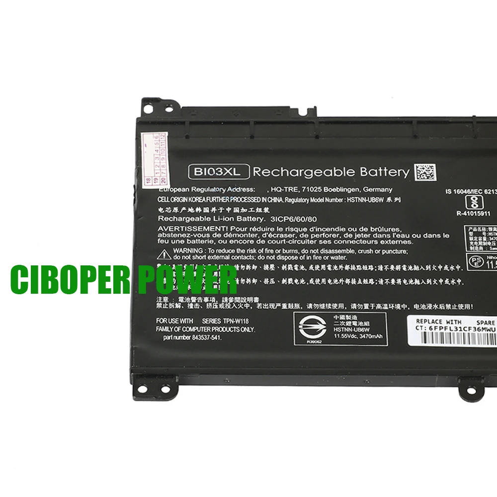 CP Laptop Battery BI03XL ON03XL 11.55V41.7Wh For Pavilion X360 13-U018TU 13-U113TU 13-u151TU 13-u026TU STREAM 14-AX 14-CB 14-DS