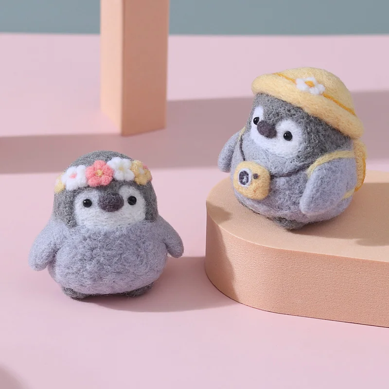 Unfinished Felt Kit Rabbit Women Small Penguin Wool Needle Felt Kit Package DIY Handmade Doll Toy Penguin Gift For Friend Girls