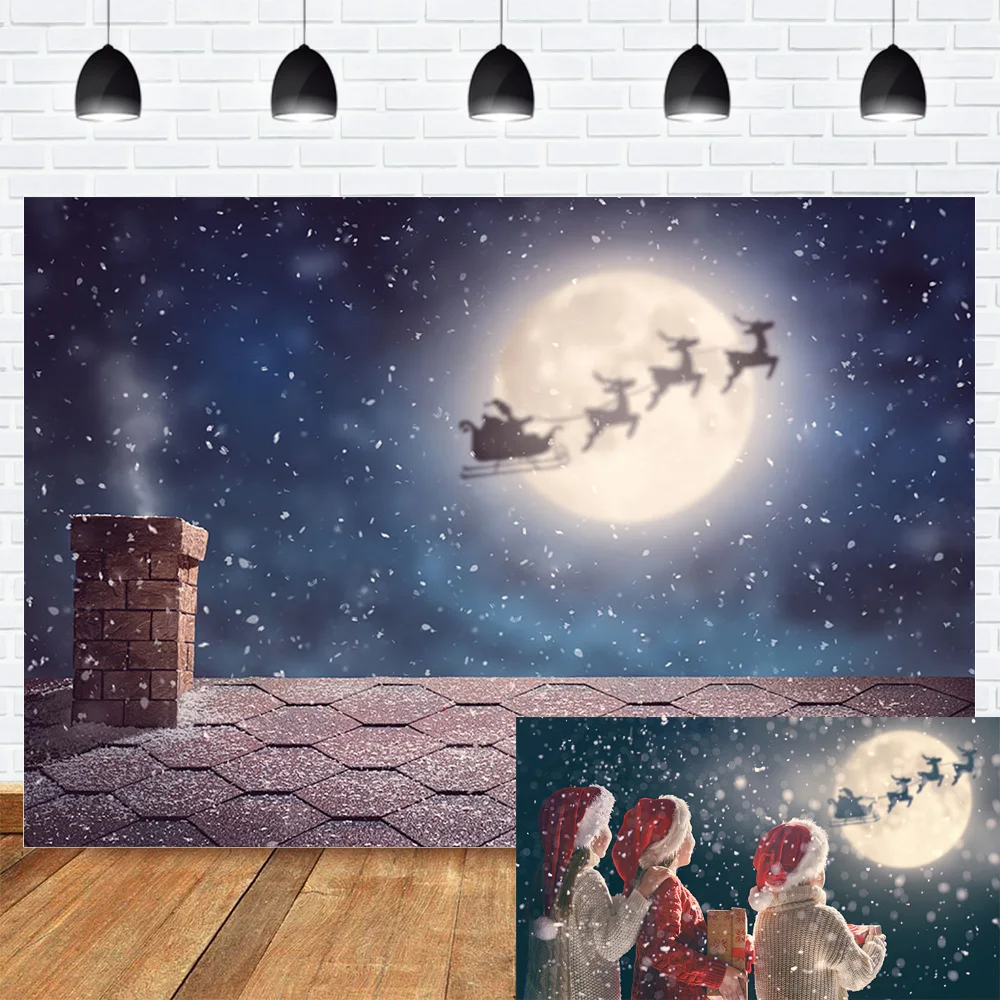 

Christmas Backdrop for Photography Fairytale Roof Background Photocall Christmas Reindeer Night Sky Backdrop Photobooth Props