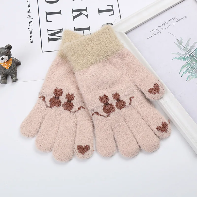 Wecute Child Gloves Junior High School Students Warm Gloves Outdoor Cycling Kawai Cat Plush Thickening for Boys Girls Best Gift