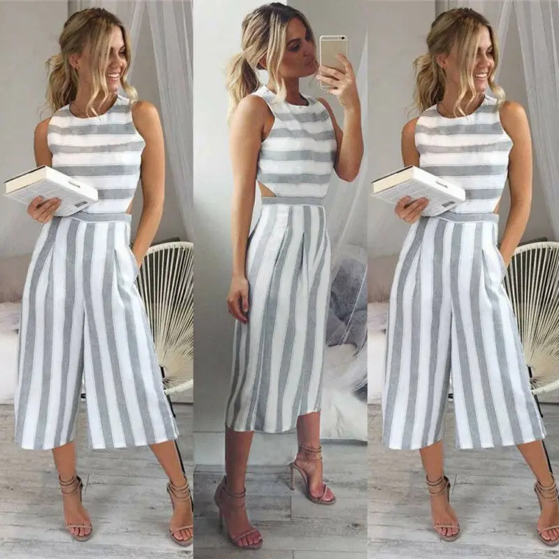 Women\'s Jumpsuit 2020 New Fashion Sleeveless Striped Clubwear Playsuit Bodysuit Party Jumpsuit & Romper Chiffon Long Trousers