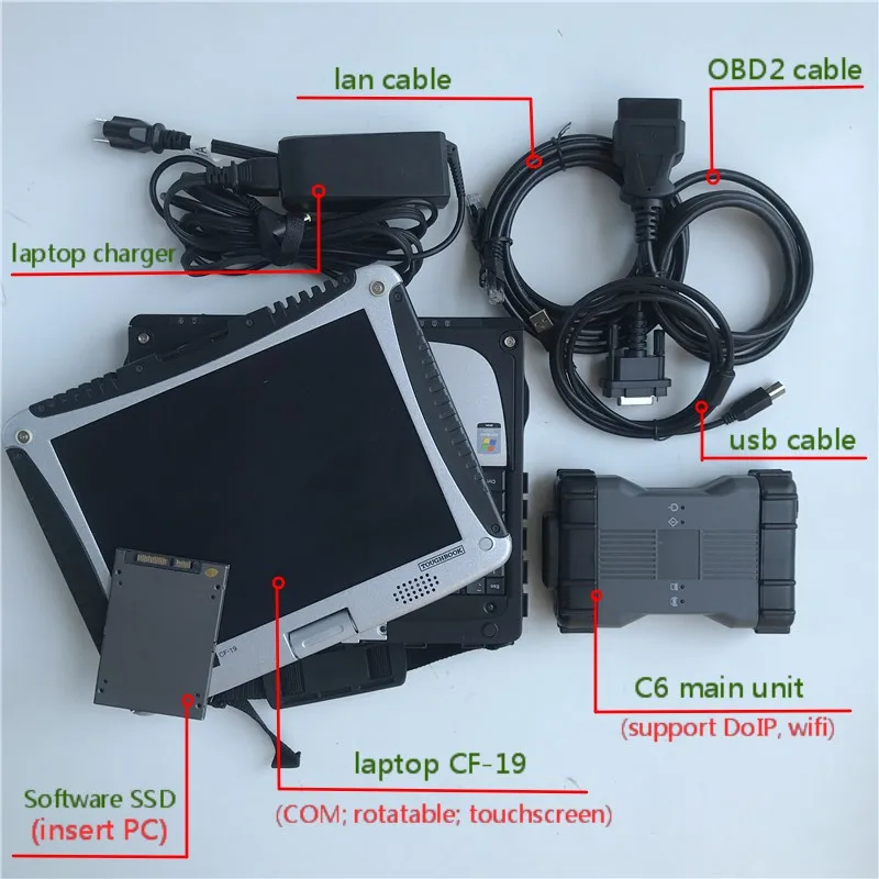 for Mercedes Diagnostic Tool 2024.12 Mb Star C6 VCI Diagnosis Scanner CAN DOIP Protoco 90%New Laptop CF19 i5 8g Ready to Use