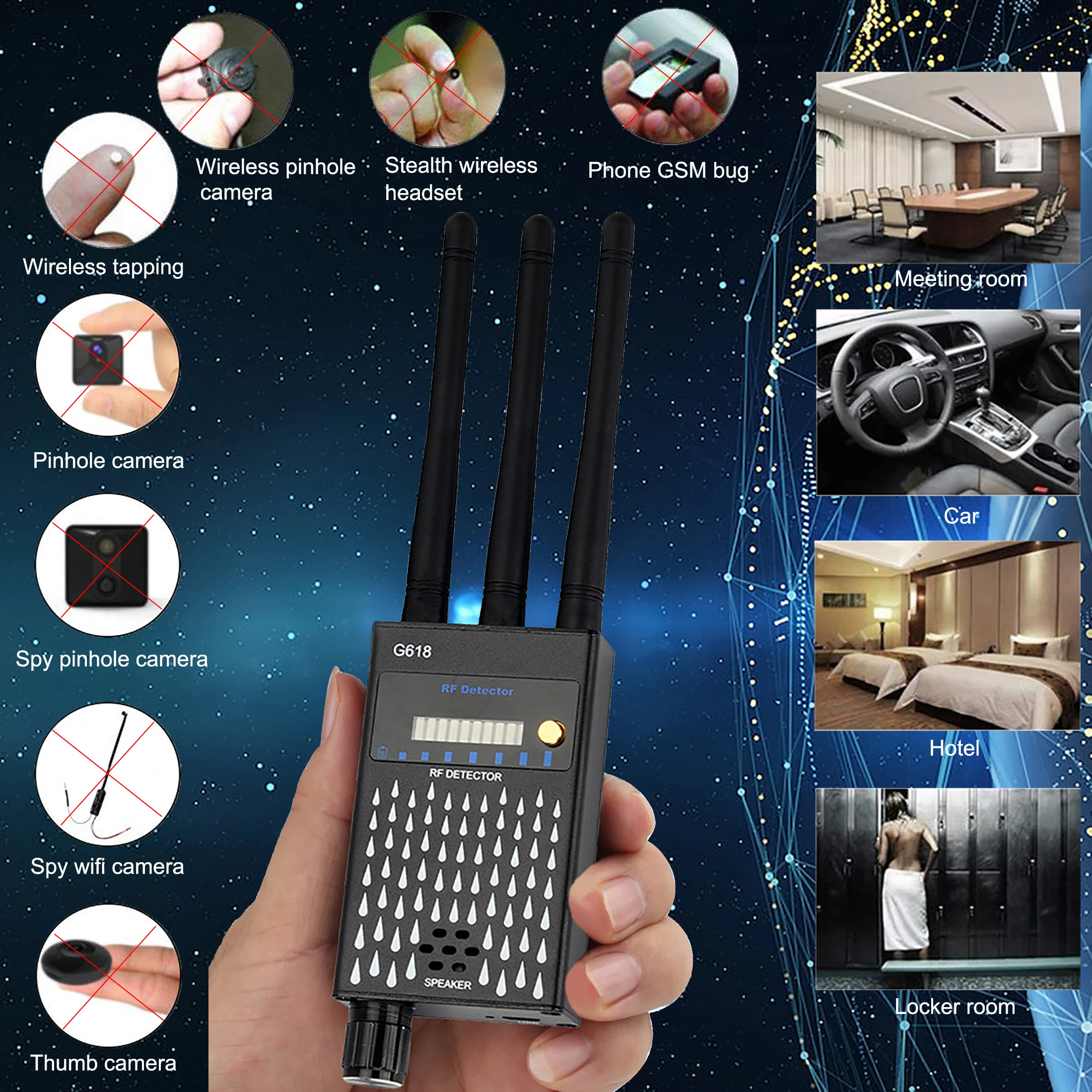 G618 Professional Detector Anti Spy RF CDMA Signal Finder GSM Audio Bug GPS Tracker Wireless Hidden Camera Eavesdropping Detect