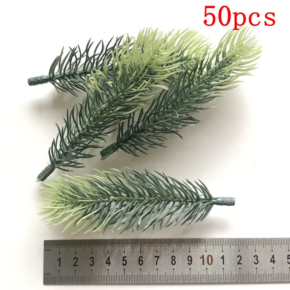 50 Stück Kunststoffpflanzen, künstliche künstliche Tannenzweige, Weihnachtsbaum, Hochzeit, Party, Dekorationen, DIY, Handwerk, Zubehör, Geschenkbox – Detail 5