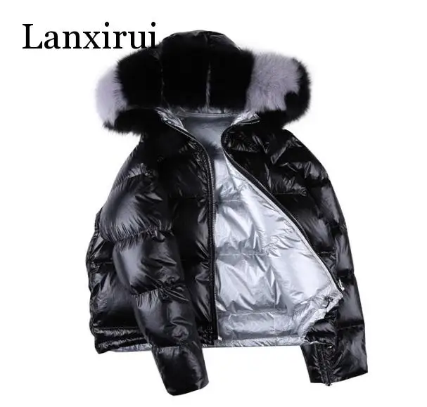 Golden Zipper Down Jackets Women Fashion Reversible Down Coats Women Elegant Short Down winter Jackets Female Ladies