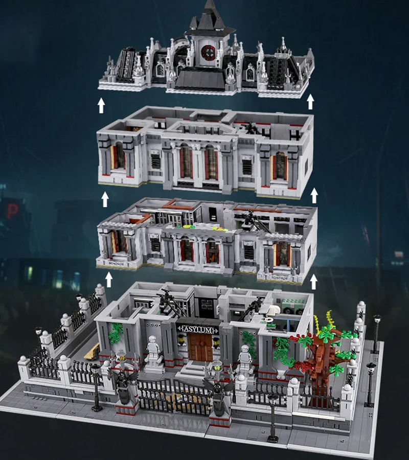 New 18K Arkham Large Asylum Lunatic Hospital Sanctum Sanctorum Building Blocks Bricks City Street Toys for Kids Christmas Gifts