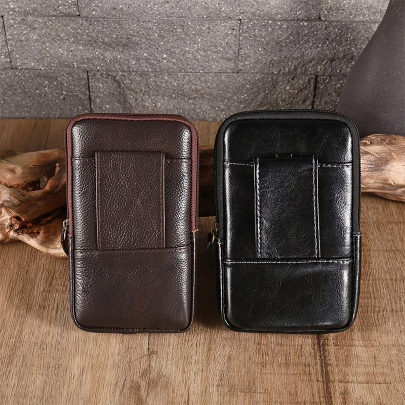 Men Vintage Cowhide Leather Waist Fanny Pack Phone Card Holder Bum Bag Belt Holster Carry Phone Bag Travel Hip Hanging Purse