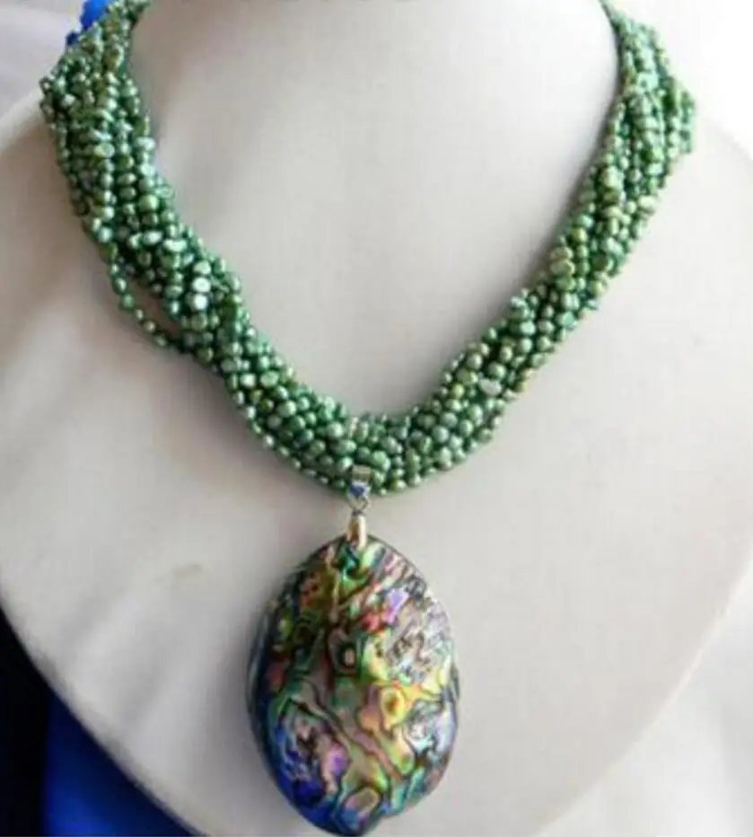 

Free shipping 10Strands 18'' 3mm Green Baroque Freshwater Pearl Paua Abalone Shell Pendant