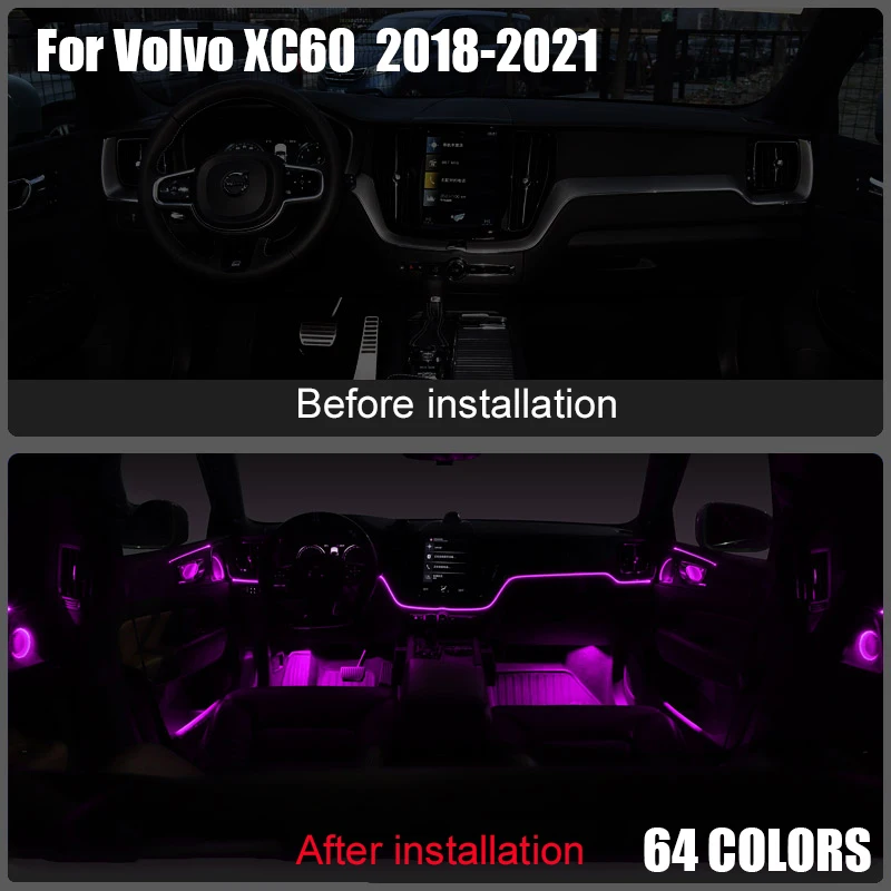 Lampe de décoration avancée pour Volvo XC60, lumière ambiante, 64 couleurs, 2018, 2019, 2020, 2021 documents