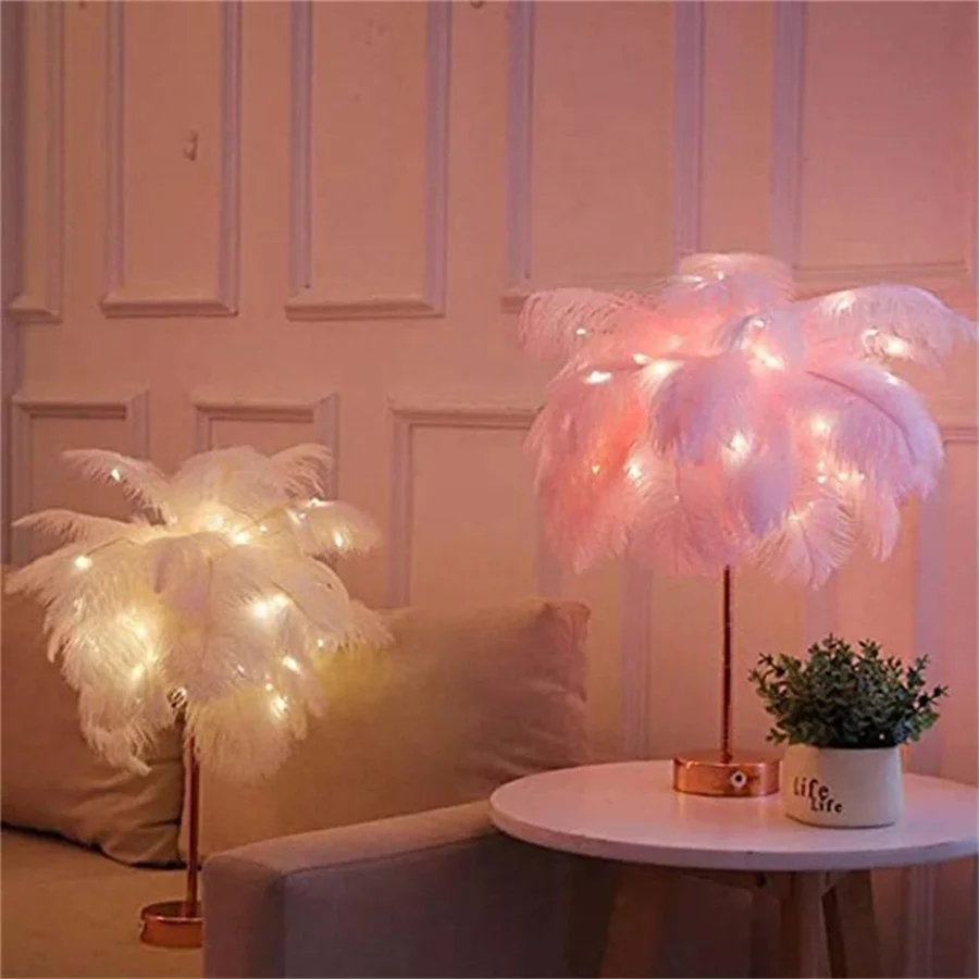 Nuevas luces Led de noche de plumas nórdicas, lámpara de mesa de hadas con control remoto USB para el hogar, sala de estar, dormitorio, fiesta, boda, decoración romántica