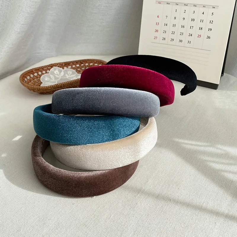 Retro Thick Velvet Headband Women Hair Accessories Fashion Wide Solid Color HairBand Plastic Elegant Bezel Hair Hoop Headwear