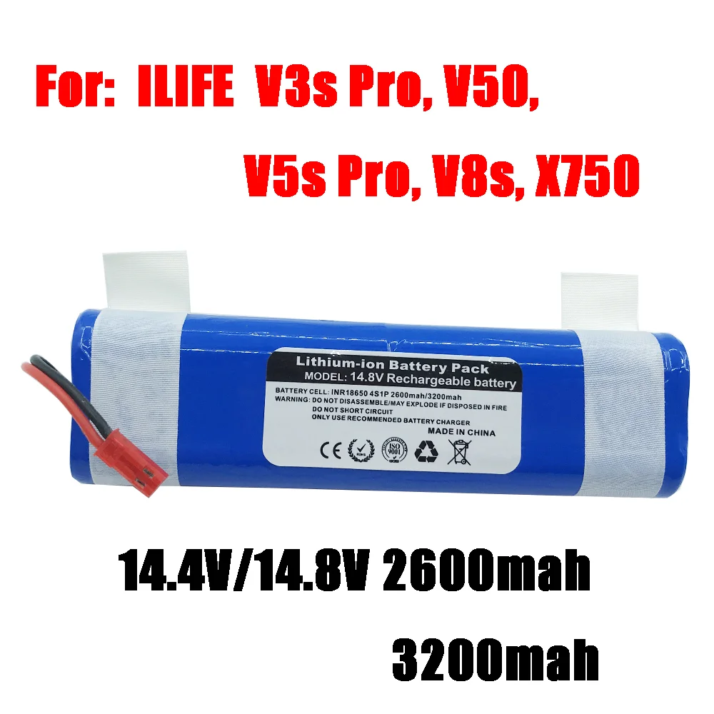 Vakaumus 14.8V 2600mah 3200Mah 18650 Lithium Battery For ILIFE V3s Pro  V50  V5s Pro  V8s  X750 Robot Vacuum Cleaner Battery