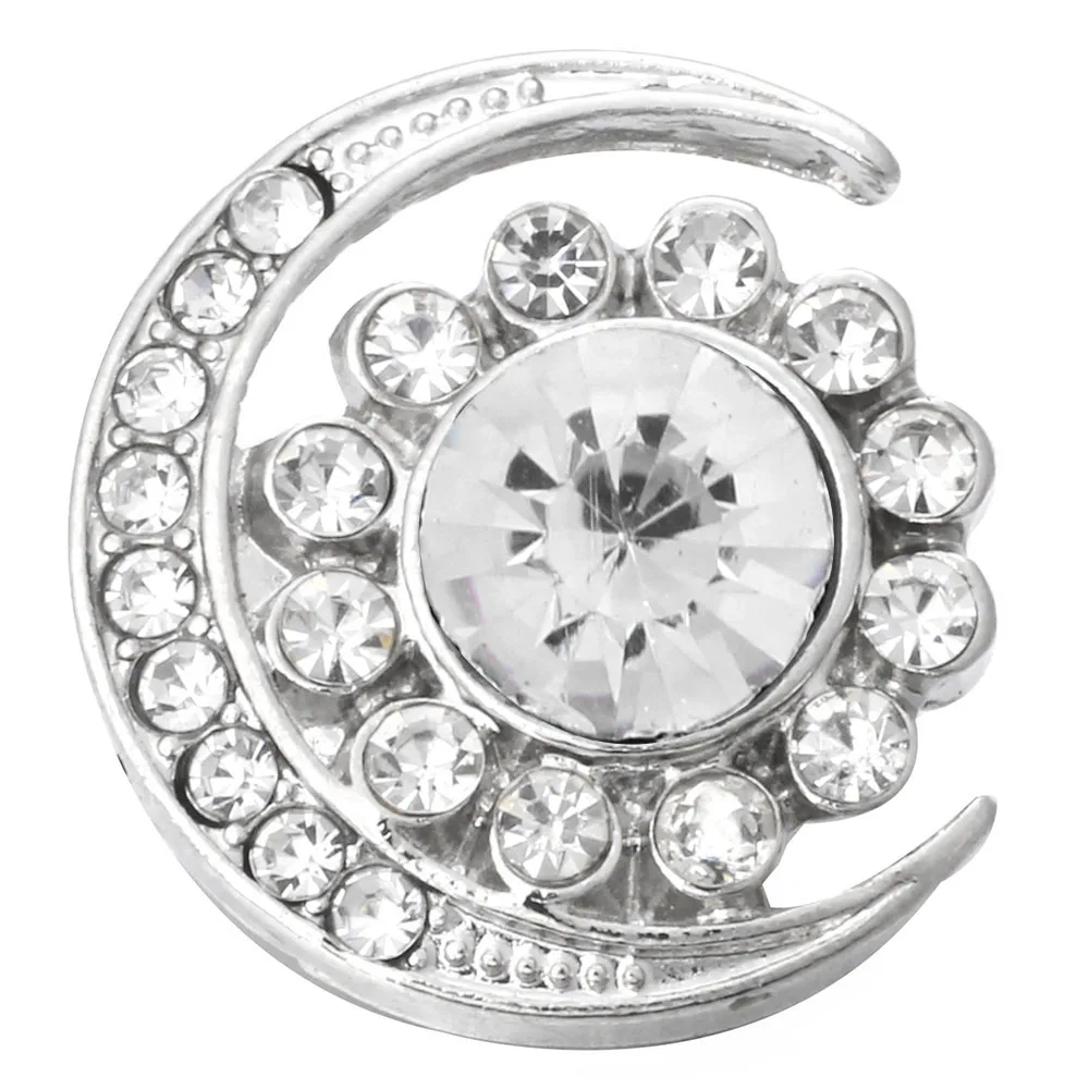 6pcs/lot Snap Button Jewelry White Rhinestone Flower Snap Buttons Fit 18mm Snap Bracelets Bangles DIY Jewelry