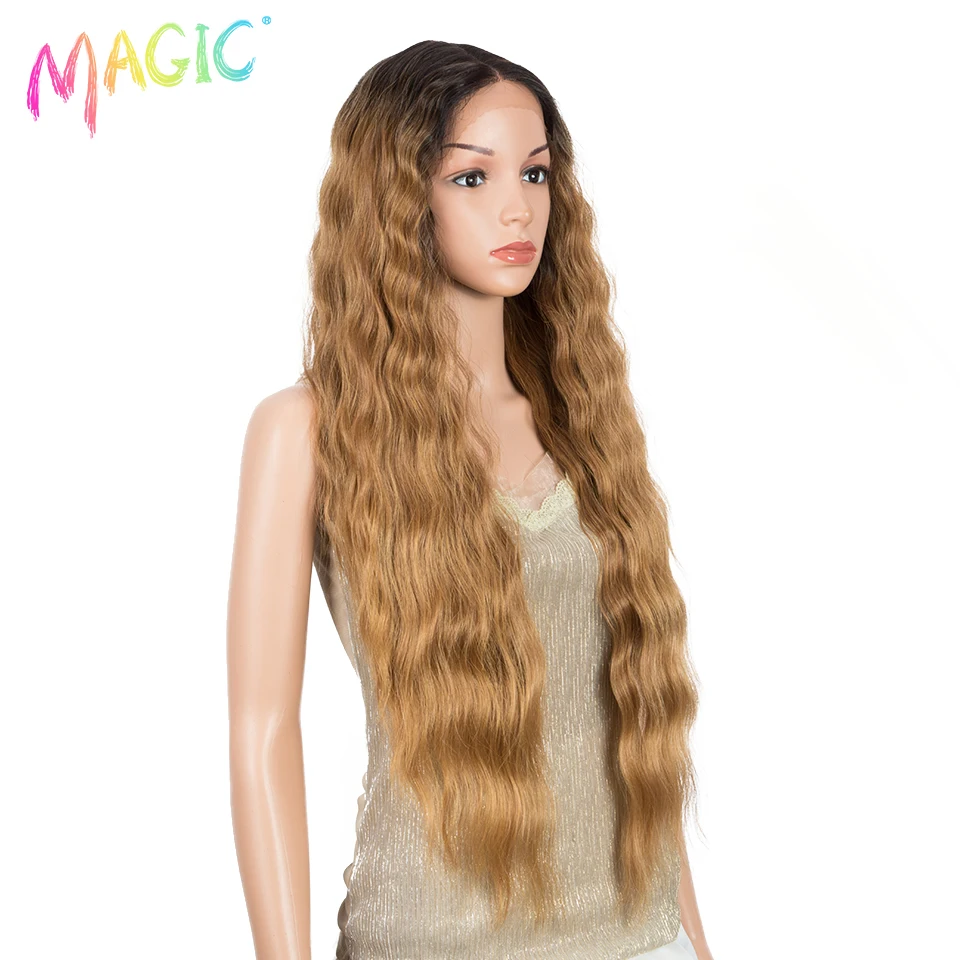 MAGIC Synthetic Lace Wigs For Black Women 30 inch Long Deep Wavy Wig Ombre Blonde Wig High Temperature Synthetic Cosplay Wig