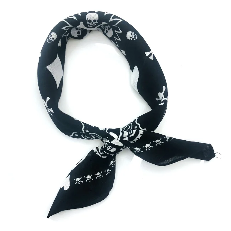 55cm White Black Red Skull Poker Geometric Bandana Unisex Harajuku Hip Hop Square Headband Motorcycle Sports Hair Wrap Wristband