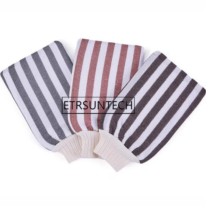 

100pcs Glove Bathing Towel Rubbing Mud Remove Dead Skin Scrub Thickening Striped Printing Bath Washcloth