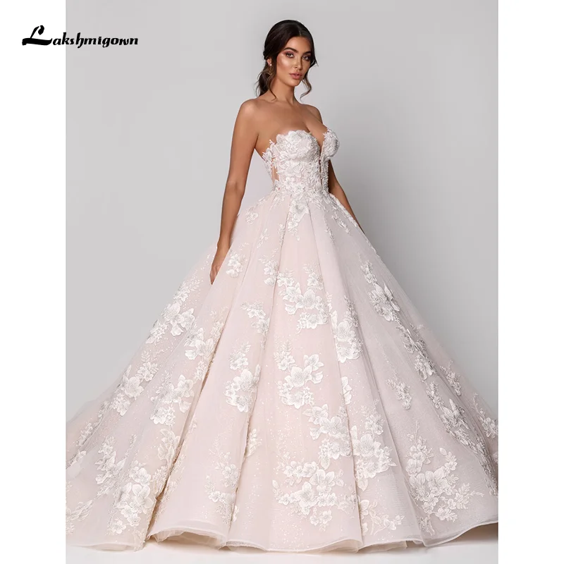 

Lakshmigown Luxury Plus Size Pink Wedding Dress 2023 Embroidery Appliques New Sweetheart Strapless Bride Gowns vestido de novia