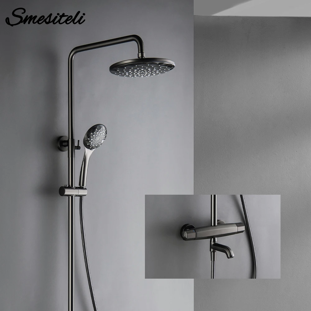 Smesiteli Bathroom Black Shower Set Wall-Mounted Thermostatic Valve System 8