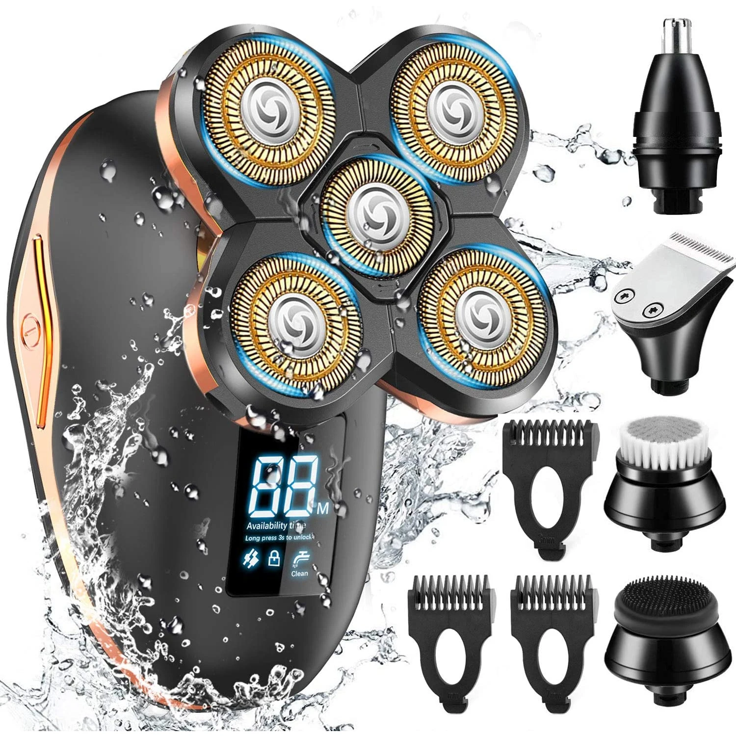 

5 in 1 Head Shavers Bald Electric Shaver for Men Grooming Kit IPX7 Waterproof Electric Razor for Men Hair Beard Trimmer Cordless