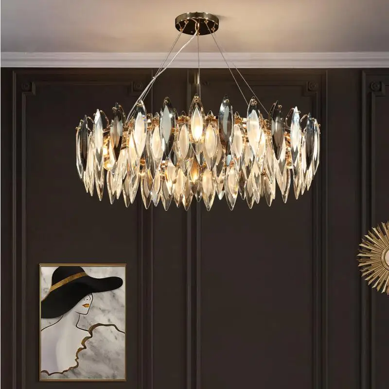 

New luxury crystal chandelier LED golden hotel decorative lighting modern bedroom lamp 110V220V