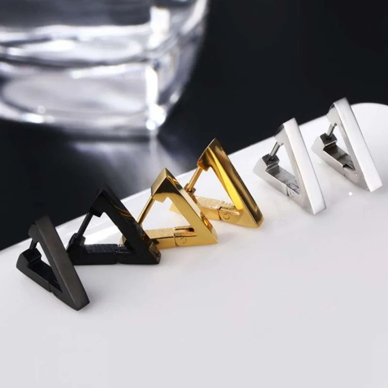 Rinhoo Simple Geometric Triangle Ear Stud Earring Unisex Stainless Steel Punk Rock Stud Earrings Pierced Push-Back Party Jewelry