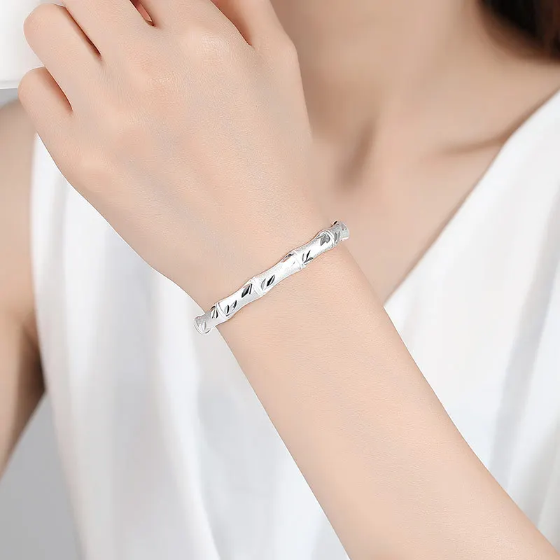 SA SILVERAGE 999 Silver Bamboo Bracelet Open Smooth Fashion Women's Handicrafts Simple Send Girlfriend Parents and Friends 2021