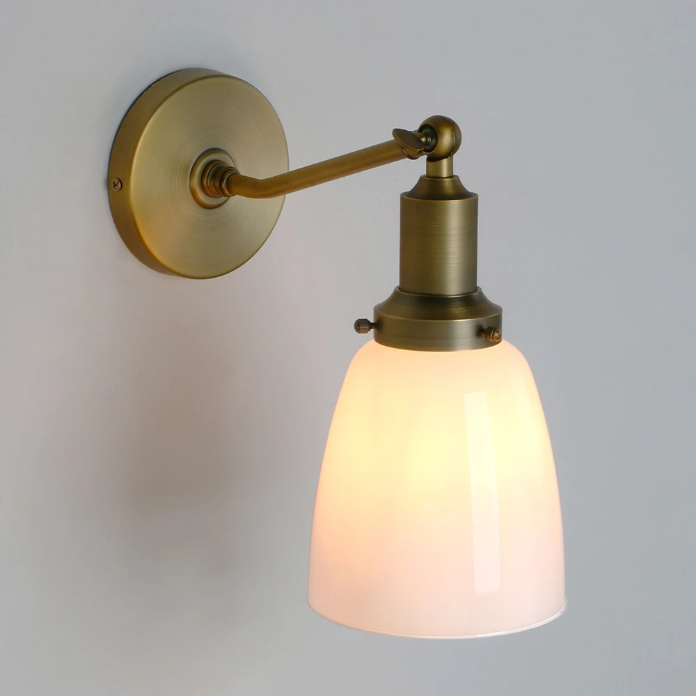 Permo Industri Vintage Kemiringan Tiang Dinding Single Tempat Lilin dengan 5.5 "Oval Dome Putih Susu Glass Shade Wall Sconce lampu Lampu F