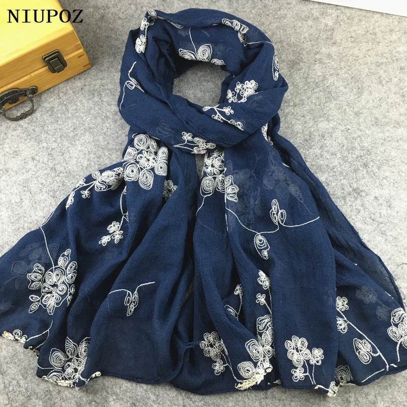 Foulard brodé ethnique pour femme, écharpe longue, châle hijab musulman, bandana élégant, fleurs, nombreuses couleurs, voyage, hiver