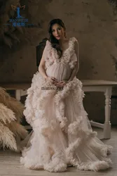 Robe de Soirée Longue et Élégante en Tulle pour Femme Enceinte, Tenue Champagne, Col en V, pour Séance Photo, 2022