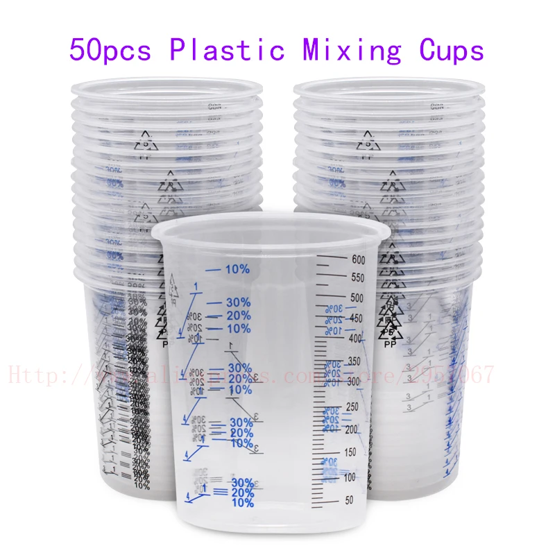 25/50/100pcs Disposable Flexible Clear Graduated Plastic Paint Mixing Cups 600ml Measuring cups for Paint