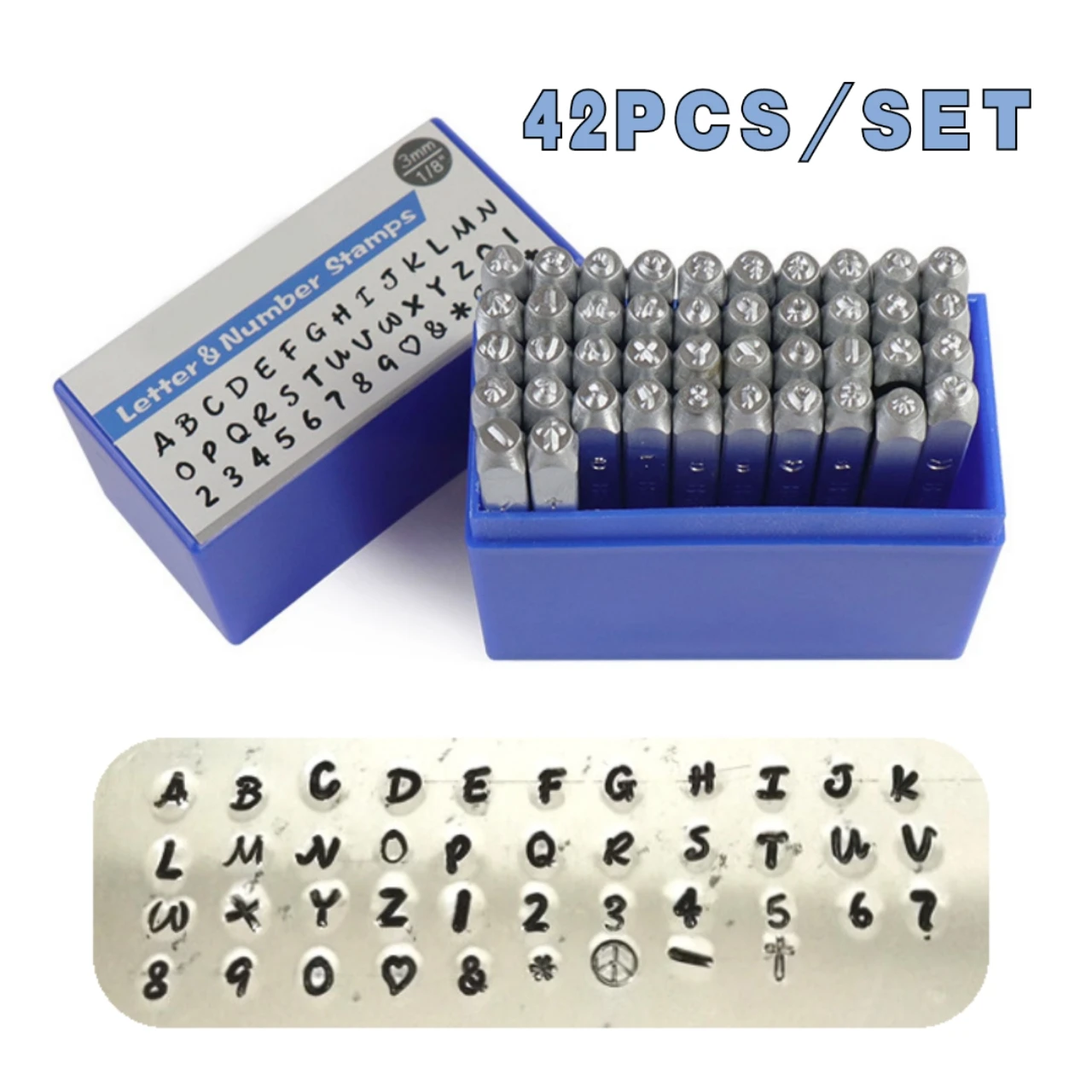 42PCS Custom Jewerly Metal Stamps Kit Alphabet A-Z number heart symbols leather punch craft stamping tools steel gold silver