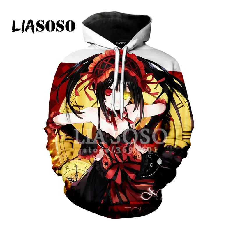 LIASOSO 3D Print Anime Date A Live Yatogami Tohka Tokisaki Kurumi Man's Sweatshirt Hoody Hoodies Women Casual  Harajuku Clothes