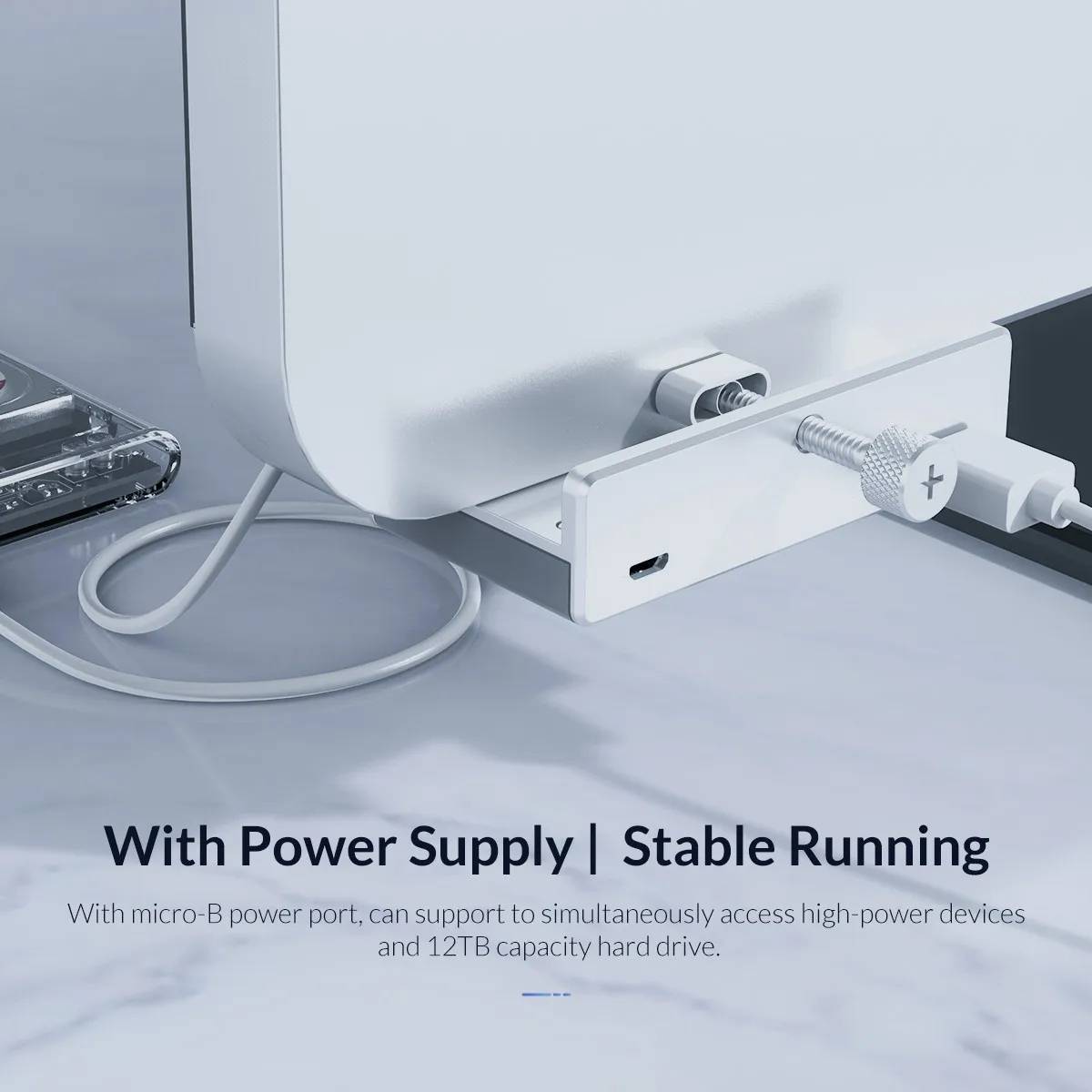 ORICO Aluminum 4 Ports USB 3.0 Clip HUB with Power Supply High Speed 5GBPS Data Transmission for MAC OS PC (MH4PU-P)