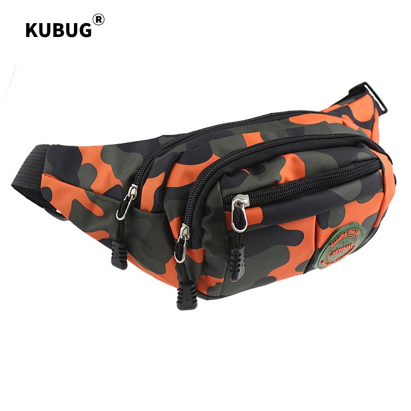 KUBUG Men Outdoor Sports Running Bag Canvas Riding Multi-functional Waterproof Waist Bag Phone Mountaineering Zipper Storage Bag